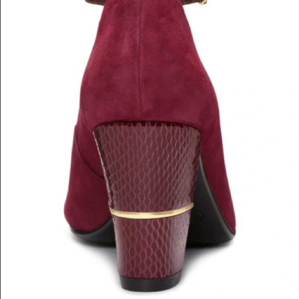 Cushion Comfort Burgundy Red Wine Suede Mary Jane Chunky Snakeskin Heel Size 8.5